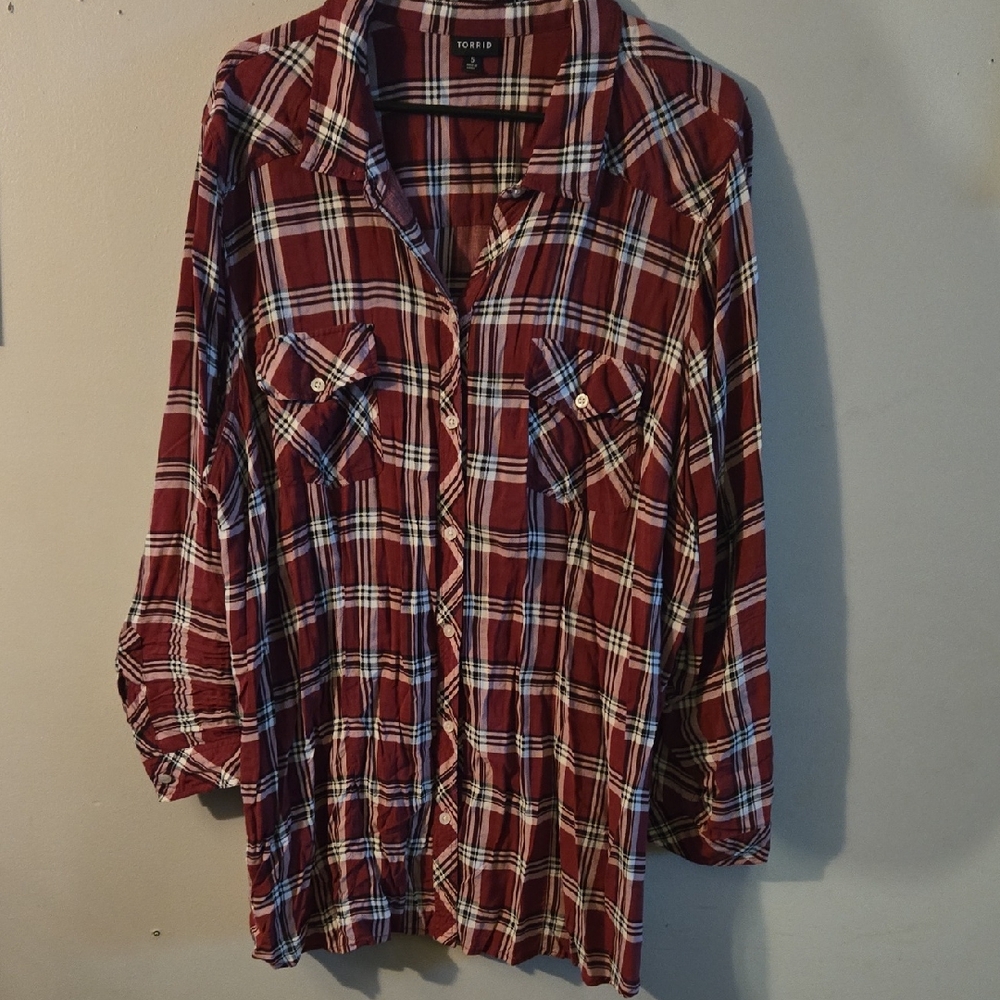 Torrid Burgundy Plaid Shirt